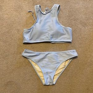 Blue halter top ribbed bikini